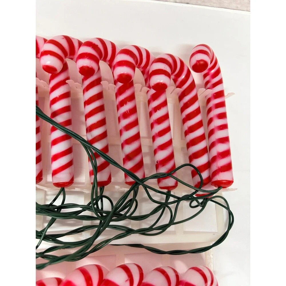 Vtg GE Merry Midget Blow Mold Candy Cane String Light Set 2 Sets Christmas Light